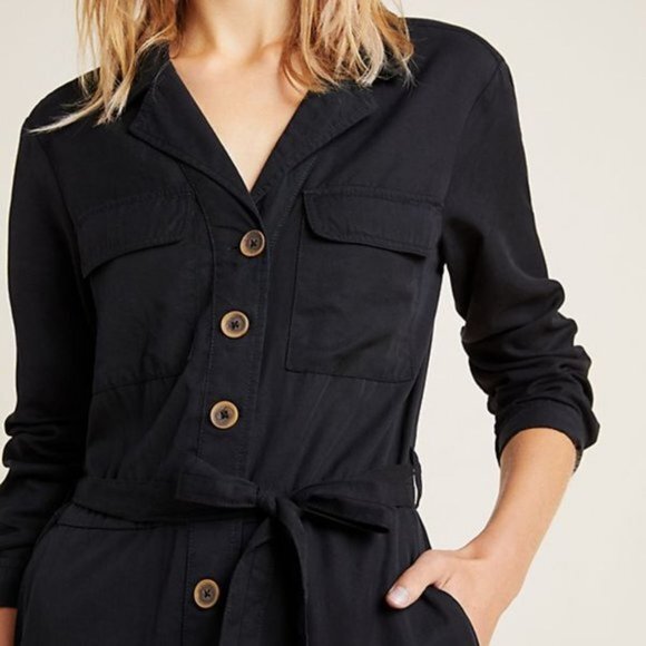 Black Anthropologie Sanctuary Button Down Belted Utility Jumpsuit (NWT) - Picture 3 of 4